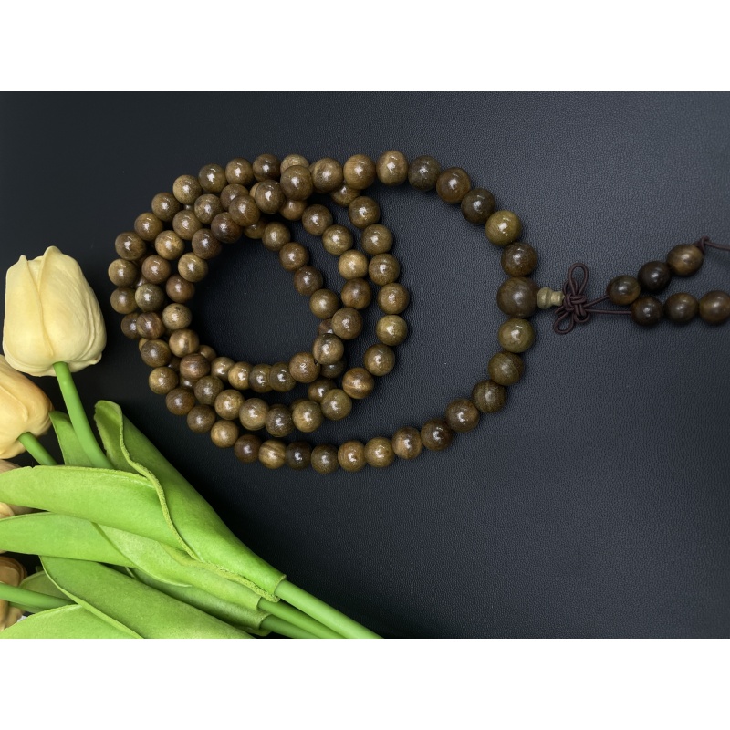 A-021天然绿-檀香木108佛珠多圈手串（无礼盒）0397