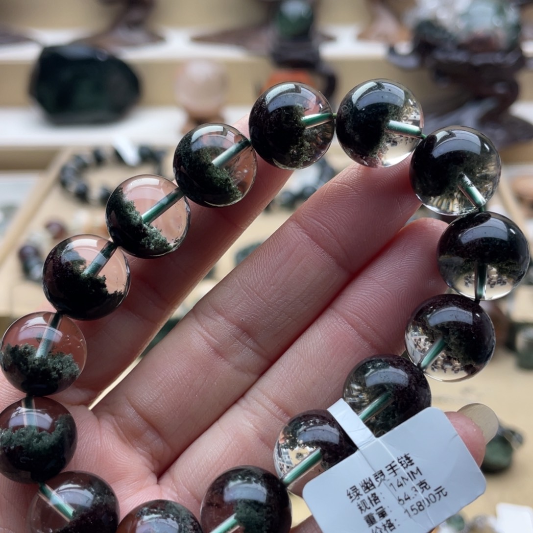 水晶未镶嵌手链绿幽灵聚宝盆手串