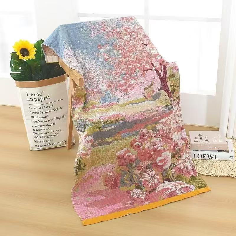 【樱花树下浴巾】 高端罗布麻浴巾四季新款吸水一条80*160