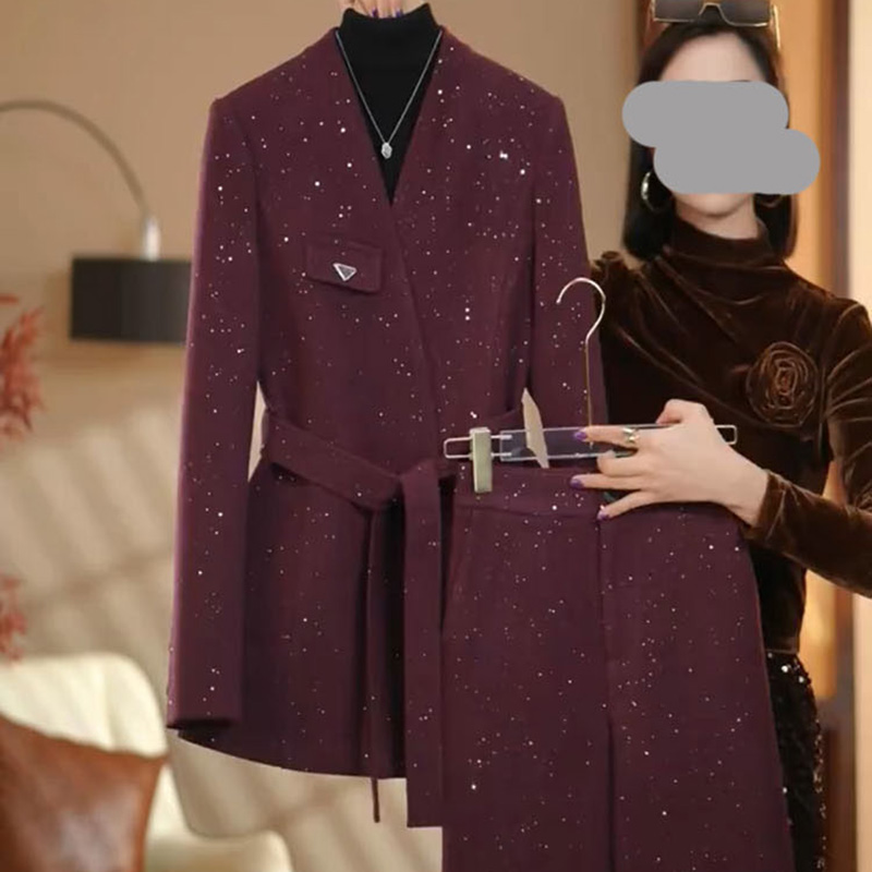 爆款时尚西服套装女2025秋冬款气质显白职业外套显瘦阔腿裤两件套