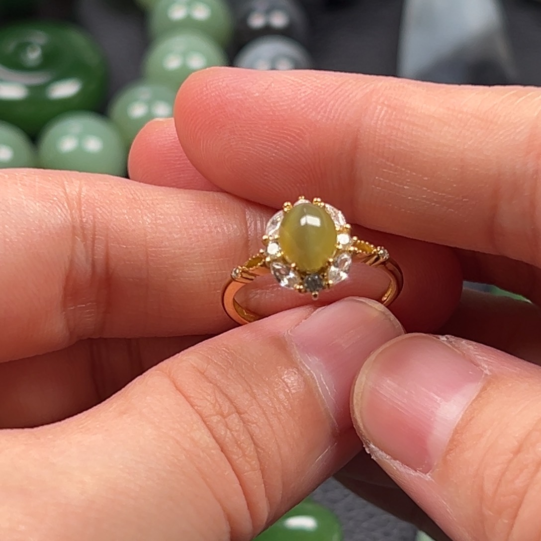 和田玉（碧玉）戒指银S925镶嵌