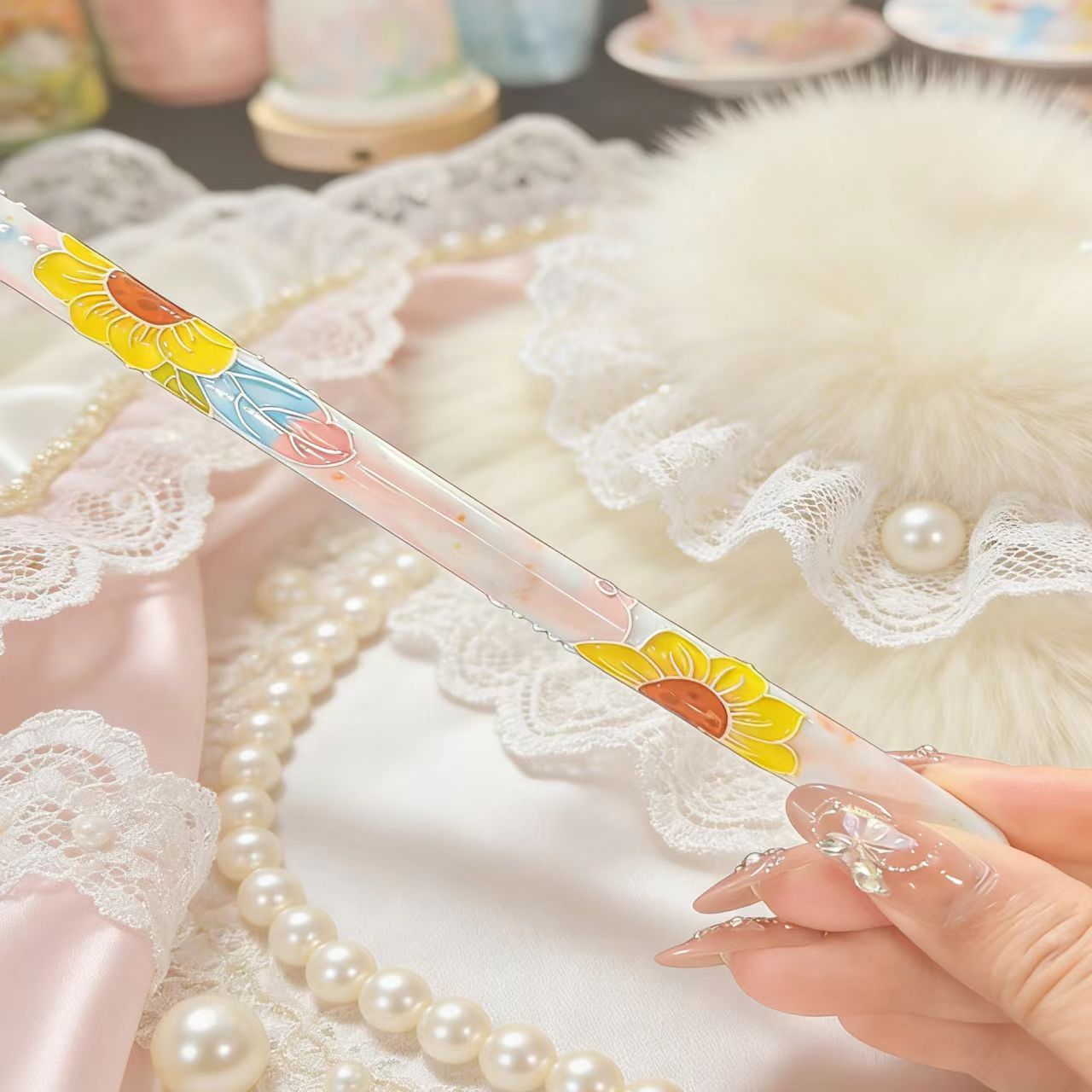 景德镇手绘釉下彩玉泥陶瓷吸管文创陶瓷(18.5CM)