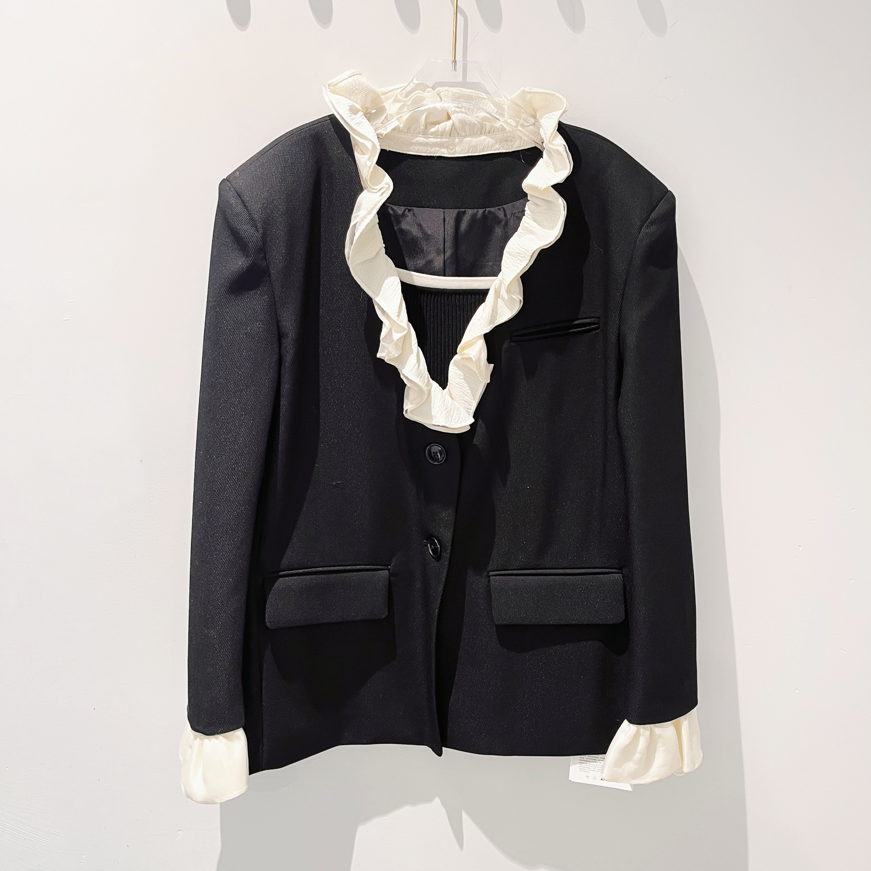 SEJI2025年春季拼接木耳边设计感西装外套气质显瘦廓形小众时尚