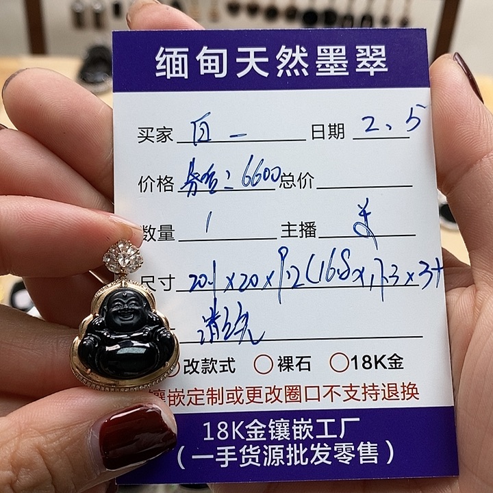 翡翠颈饰18K金镶嵌墨翠