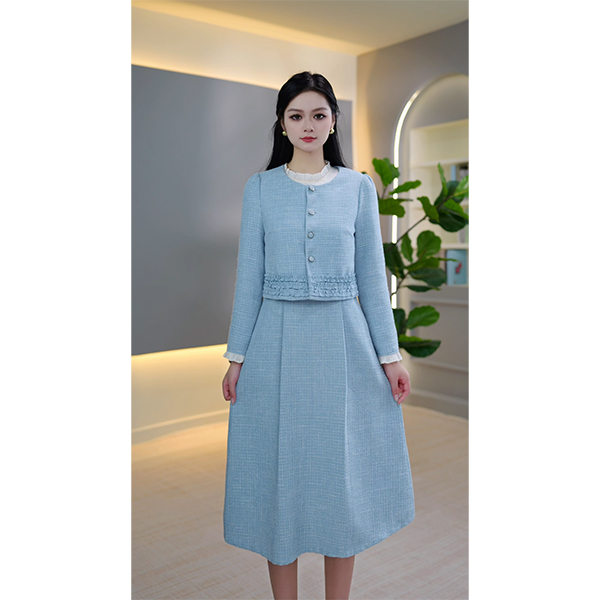 L9617 2025年秋季新款气质小香风减龄收腰显瘦中长款连衣裙+外套
