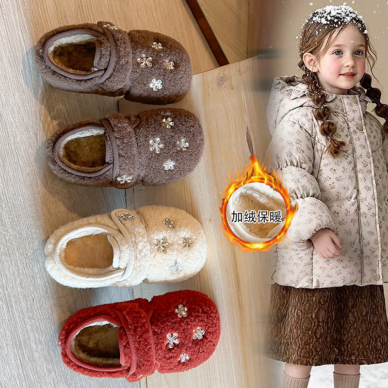 女童水钻毛毛鞋公主鞋冬季新款保暖女宝宝韩版加绒棉鞋250659