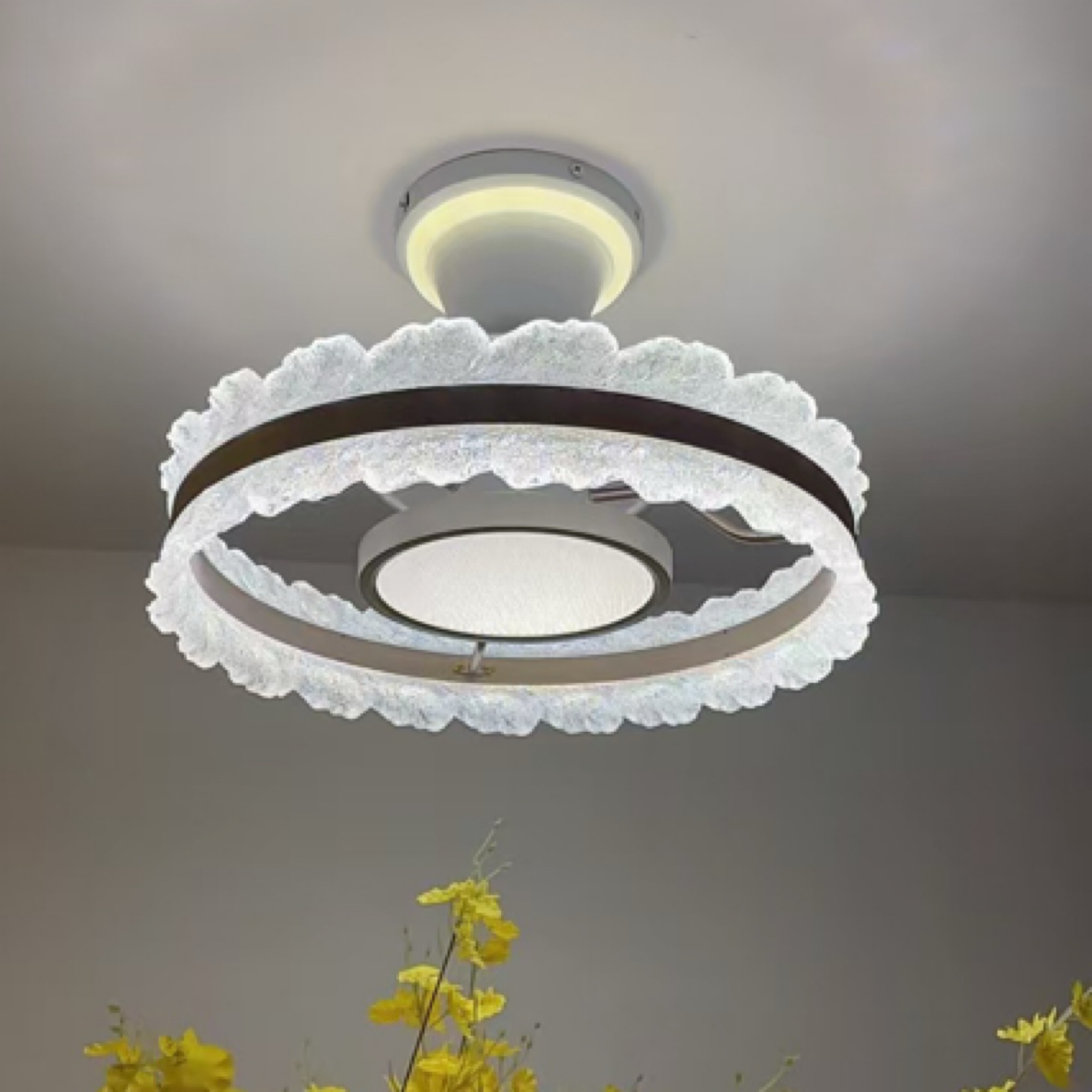 新款开口笑摆财卧室风扇灯餐厅风扇智能隐形凤尾语音风扇灯