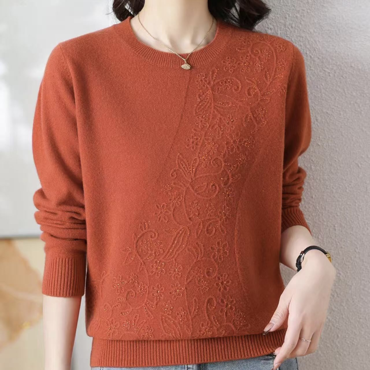 中老年冬款妈妈短款圆领套头小衫【991】