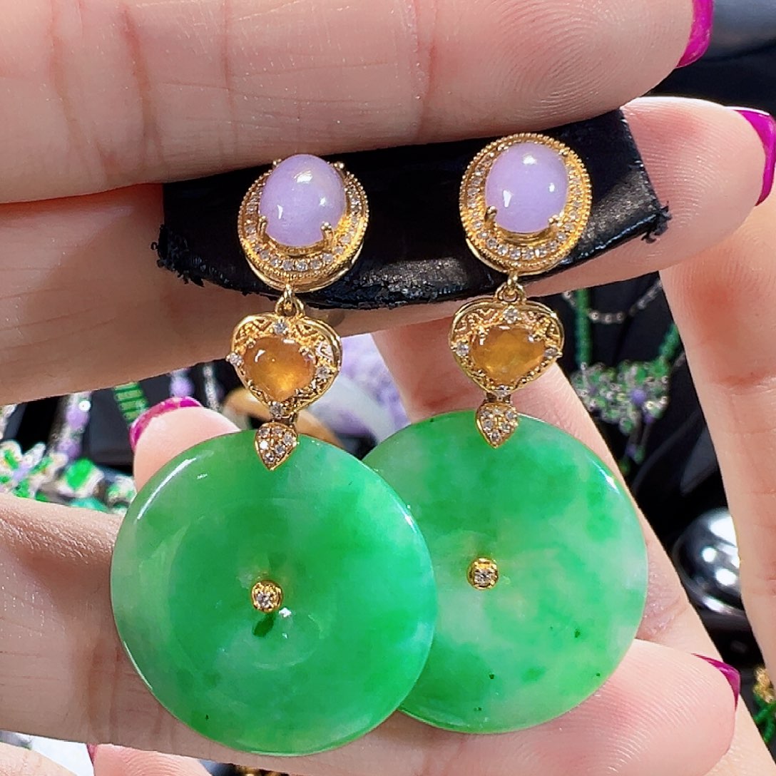 翡翠耳饰18K金镶嵌娜*签收后24小时鉴赏期