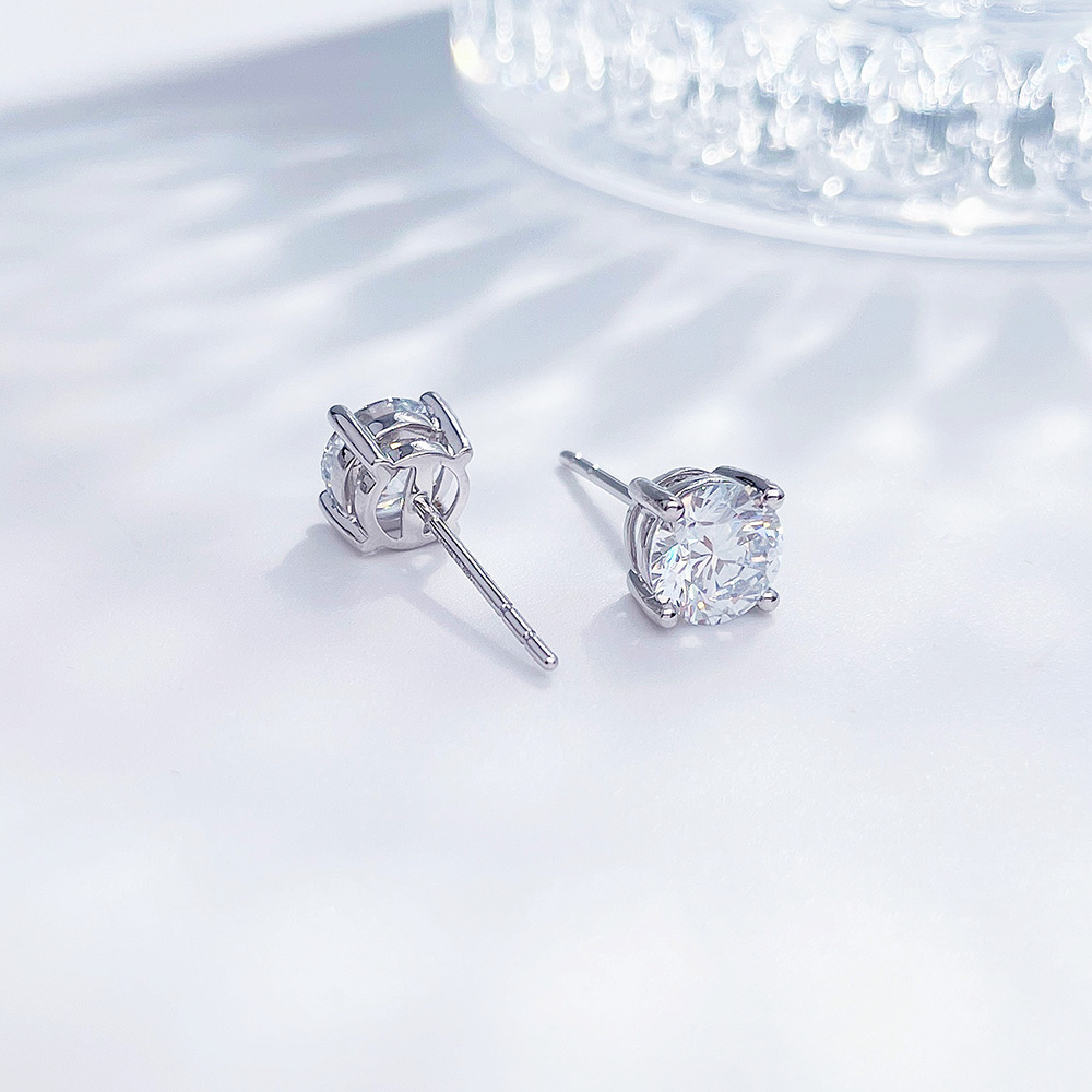 实验室培育钻石Pt950经典四爪培育钻石耳钉