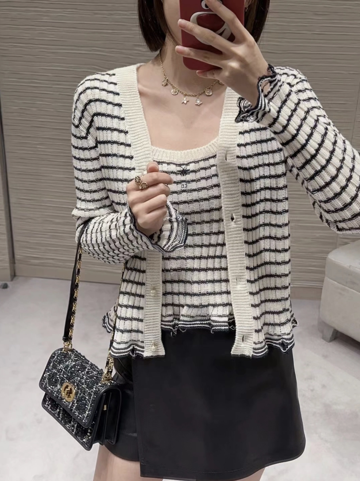 未使用 DIOR/迪奥   AA2675 亚麻 23ss条纹两件套针织衫 36码