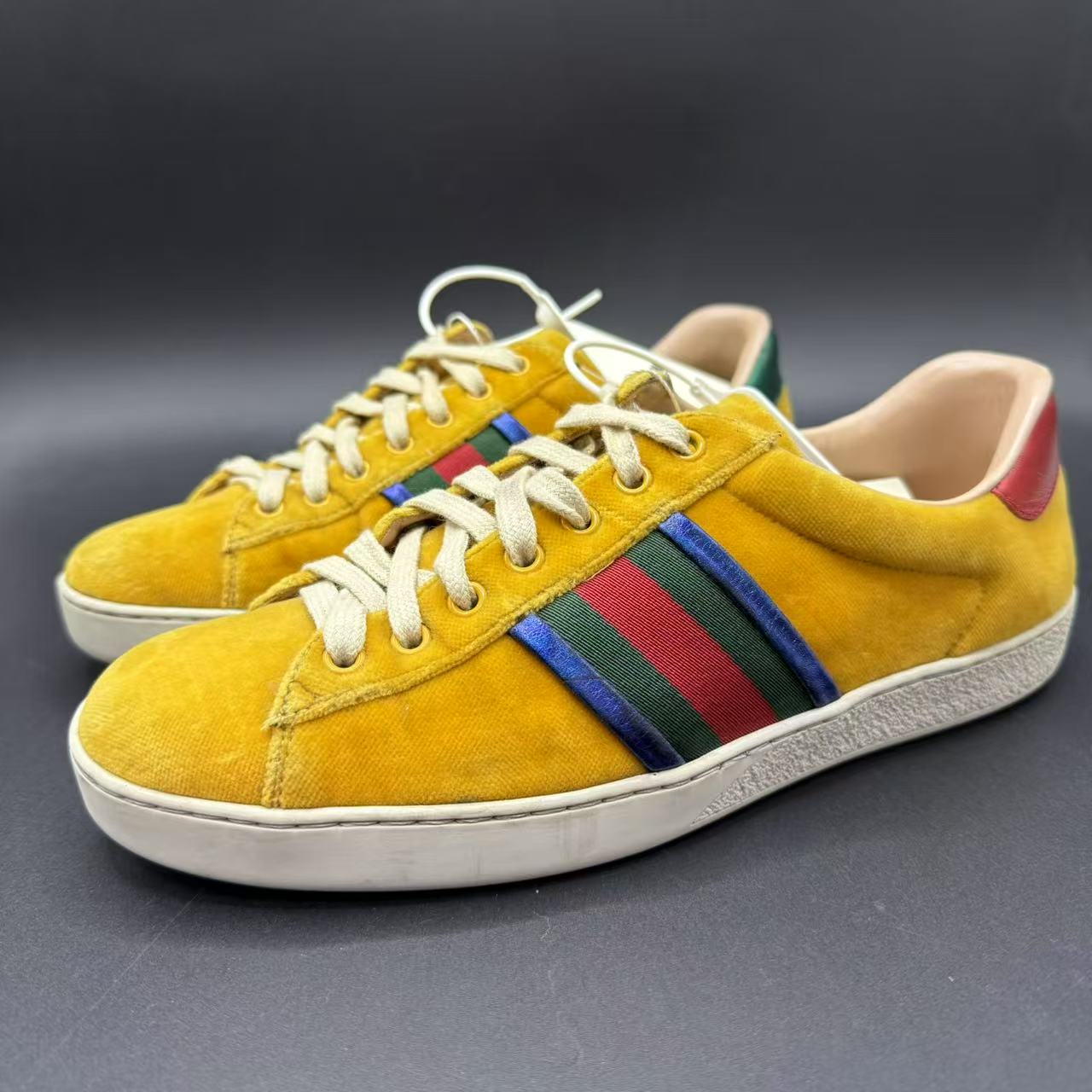 95新 GUCCI/古驰 百搭经典复古黄色麂皮低帮板鞋40.5码 b091d