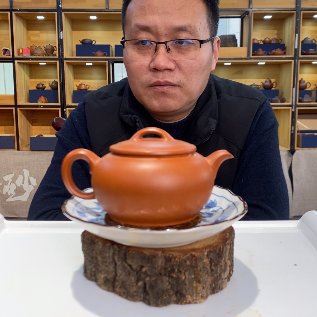 紫砂茶壶朱泥扁圆壶