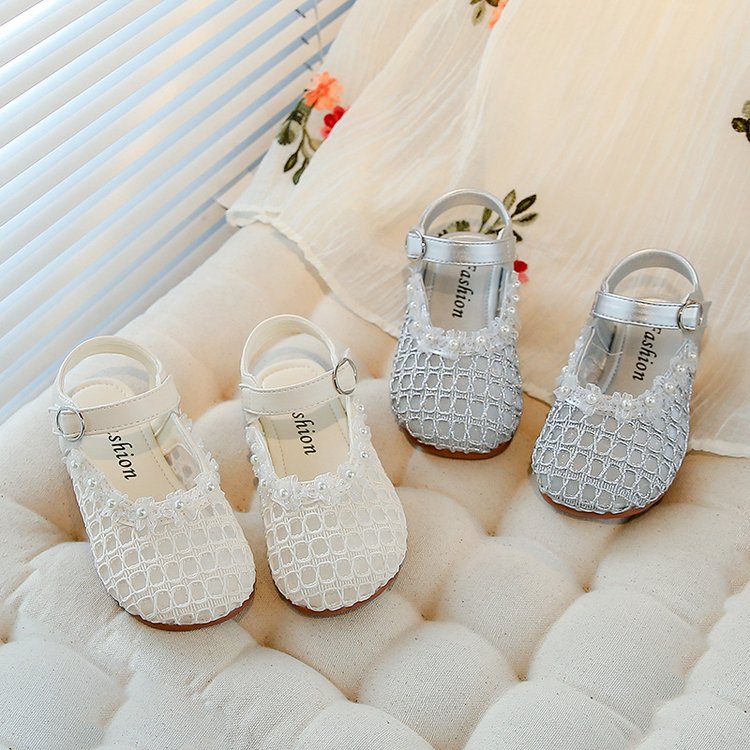 甜美风小女孩蕾丝花边公主鞋25夏季女童包头编织网纱洞洞凉鞋2828