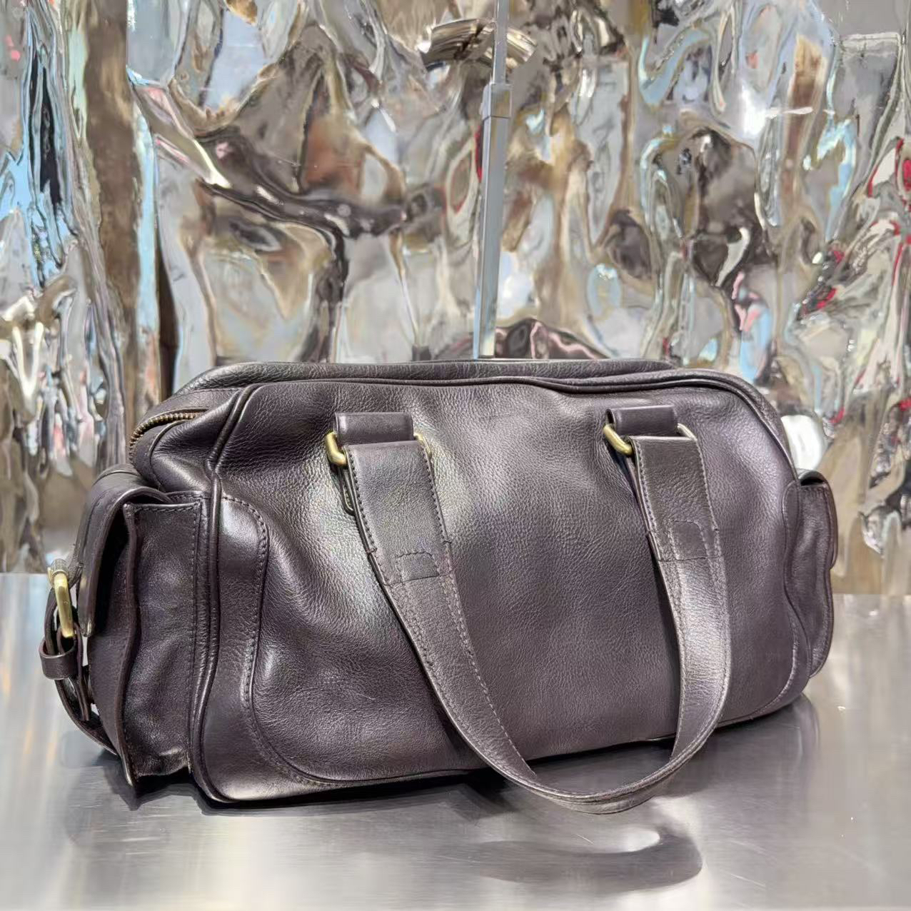 95新 BURBERRY/博柏利 黑灰 双袋 枕头 单肩包