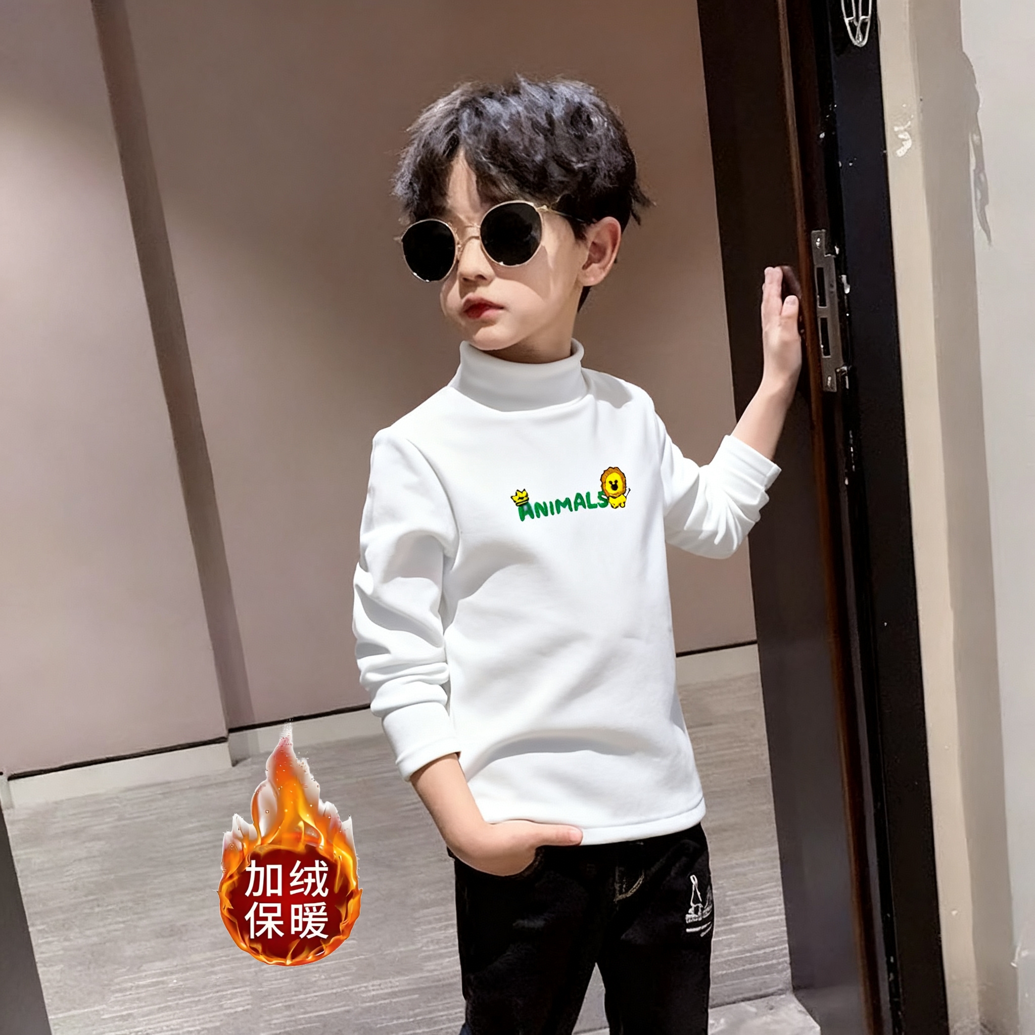 女童打底衫秋冬款2025新款洋气儿童衣服半高领女宝宝内搭德绒上衣