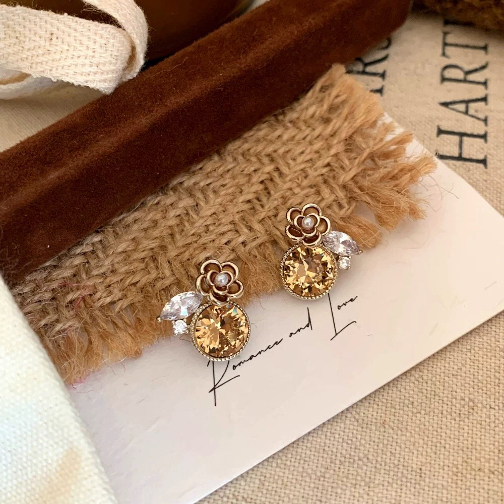 铜合金耳饰 D2317 S925银针焦糖映花气质独特高级感精致百搭耳饰