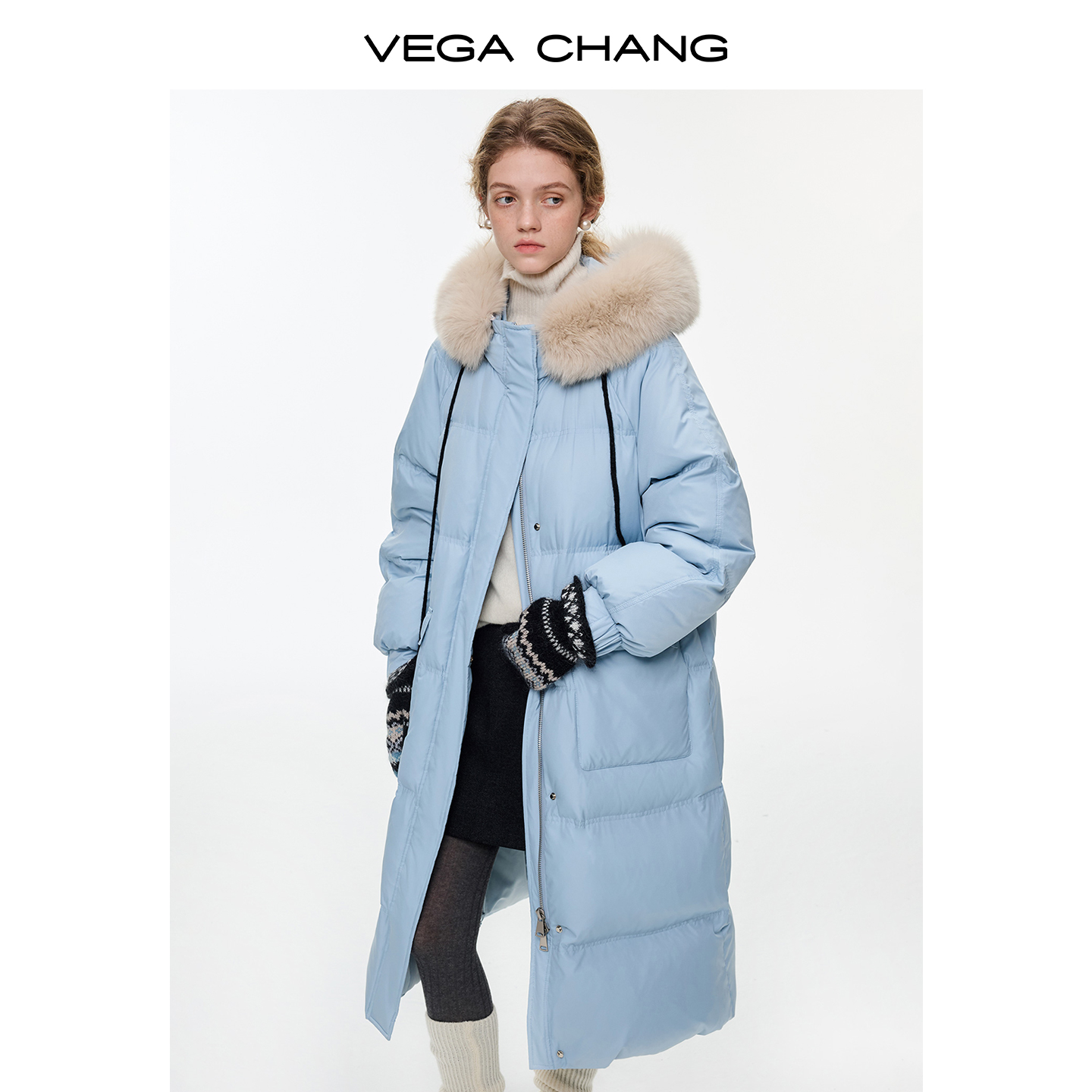 VEGACHANG【蓝绒暖冬】90安心绒羽绒服狐狸毛领保暖0450JQ暖系穿搭