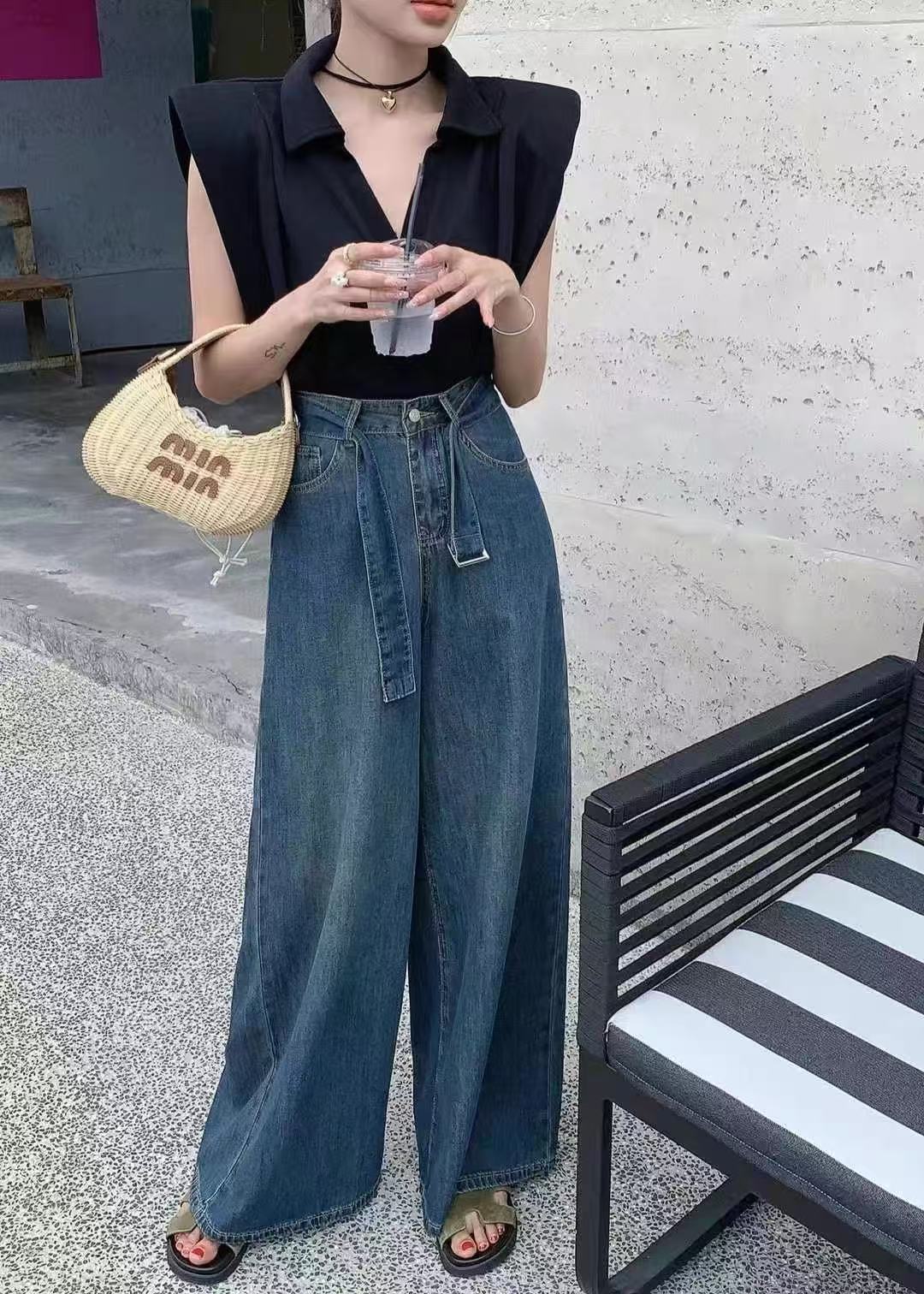 2665#【长100】2025新款时尚高腰百搭直筒牛仔裤