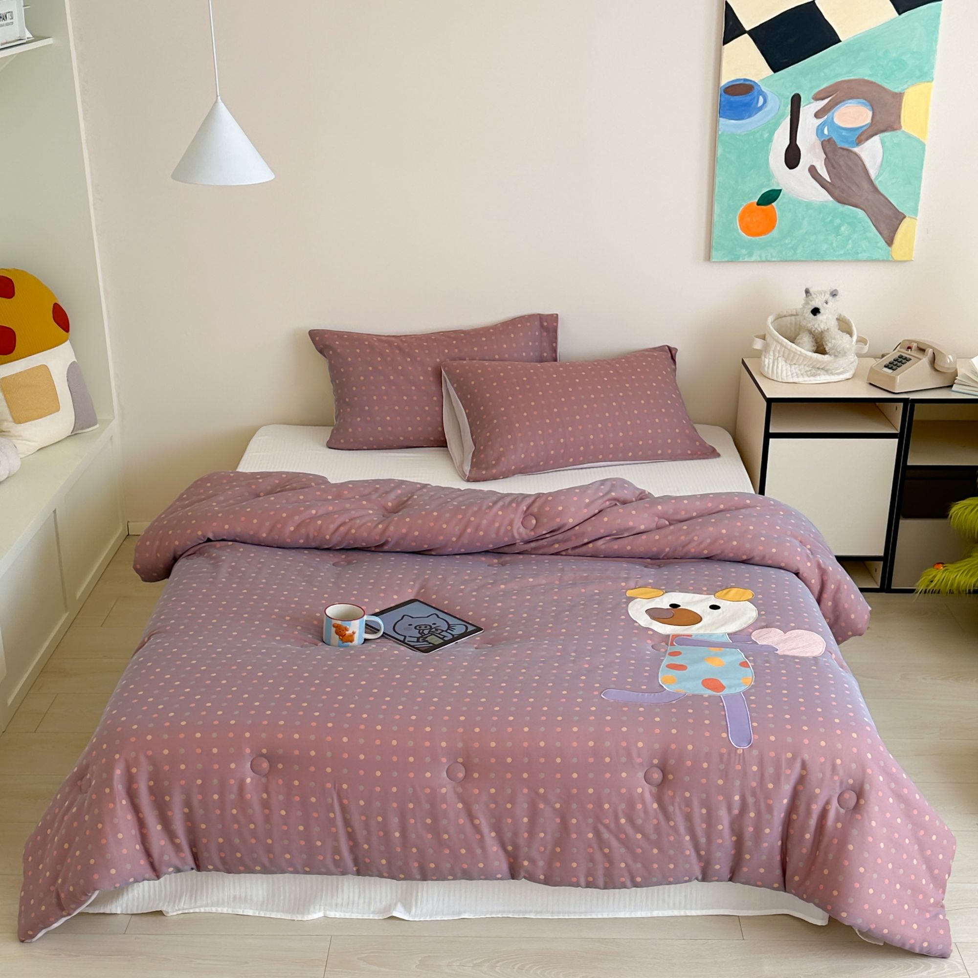 双面全棉A类母婴级色织双层纱贴布绣秋冬被亲肤保暖可机洗水洗