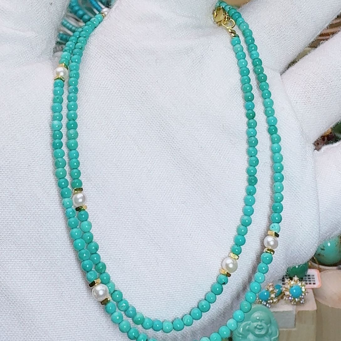 绿松石未镶嵌珠宝奇石精品米珠锁骨2.5