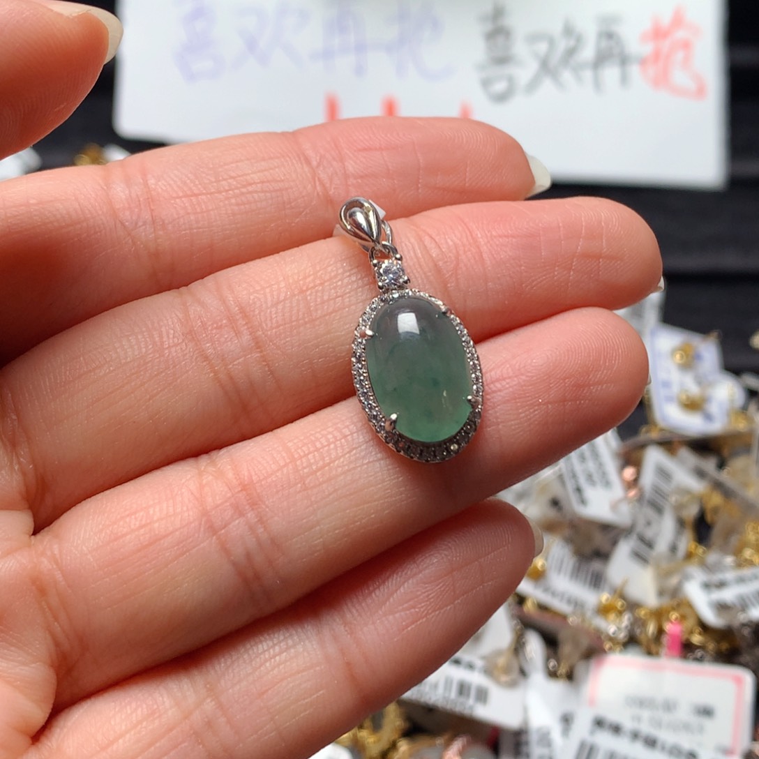 翡翠戒指银S925镶嵌天然翡翠吊坠