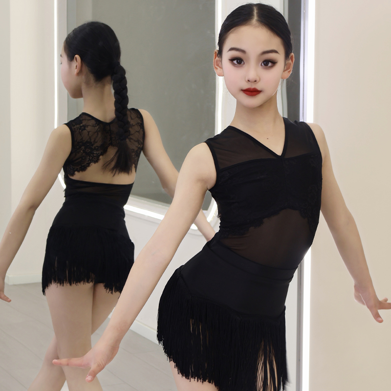 2025春夏季新款拉丁舞服女童练功服儿童演出服流苏专业舞蹈服套装
