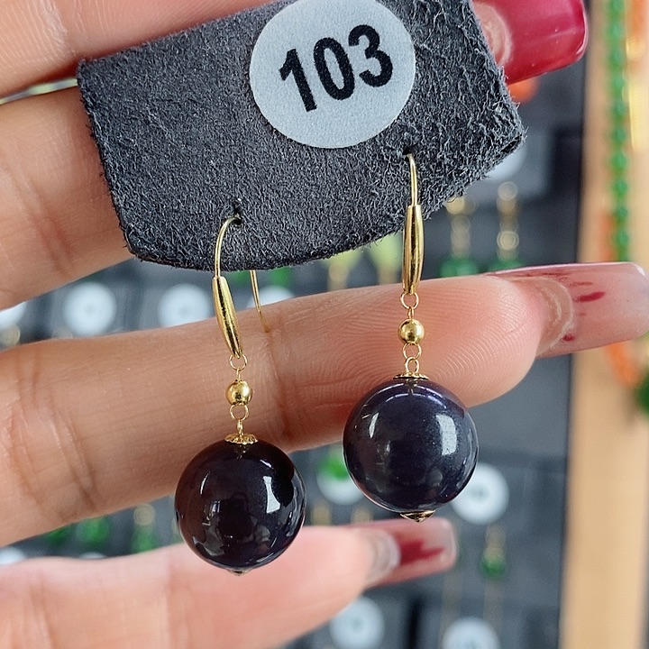 和田玉耳饰18K金镶嵌