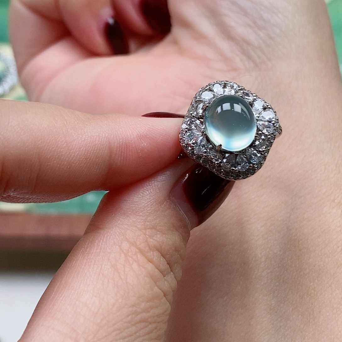 银S925镶嵌蛇纹石玉戒指