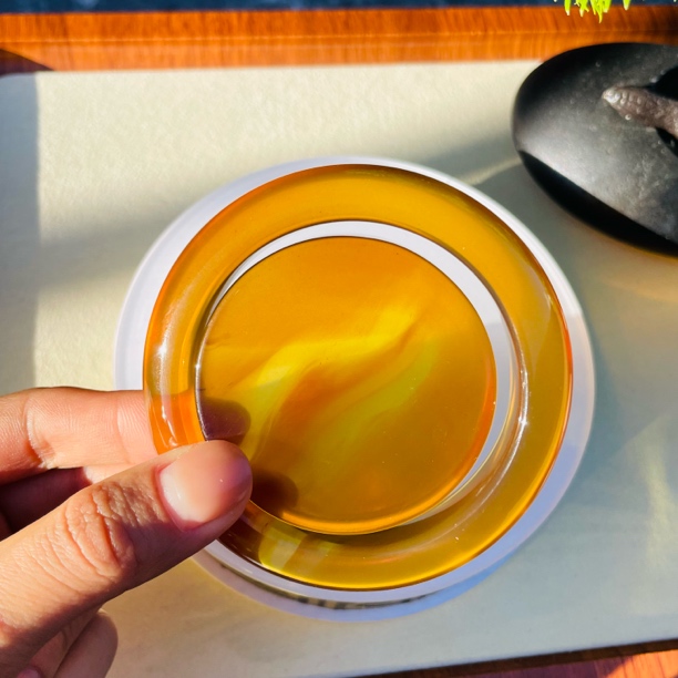 蓉百万珠宝【天然缅甸琥珀（亮金棕橘蜜）手镯 圈口56.8/宽14/厚10】