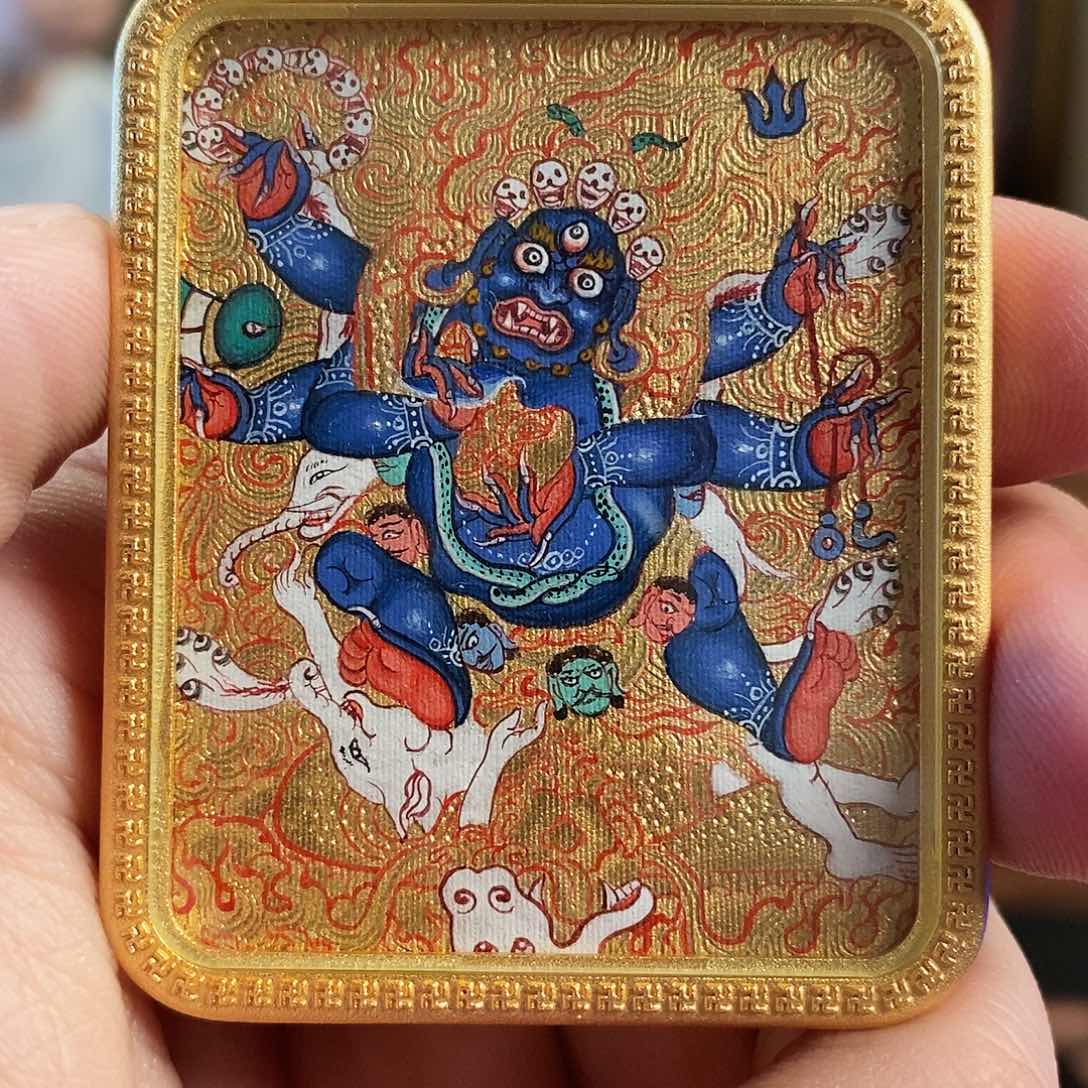 吊坠绿**山大黑天热贡纯手绘唐卡