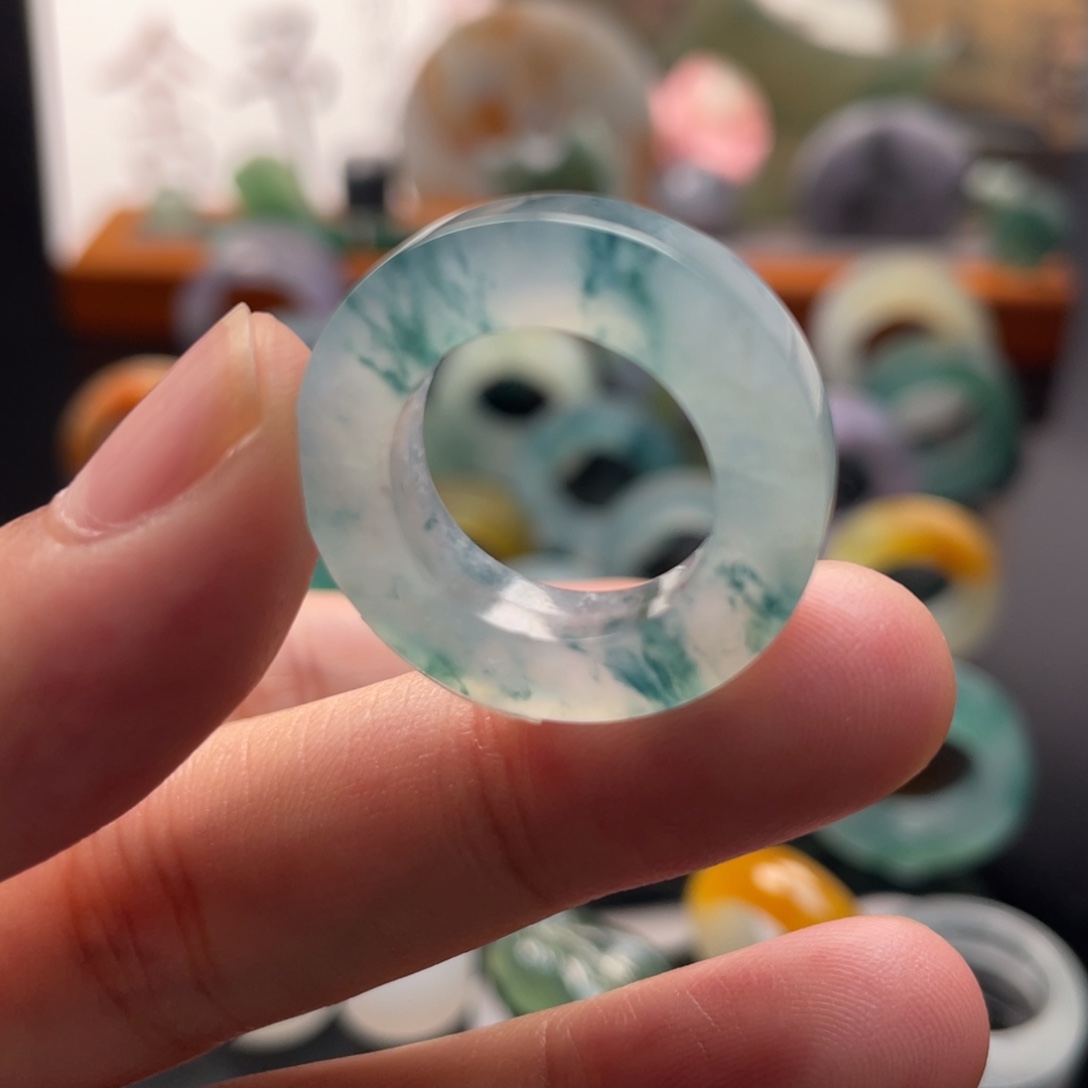 定制翡翠未镶嵌  冰牛仔蓝飘花 飘雪