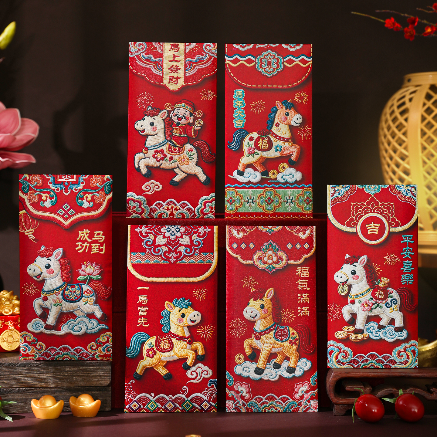 刺绣风中式创意红包新年红包马年压岁钱红包卡通元素红包利是封