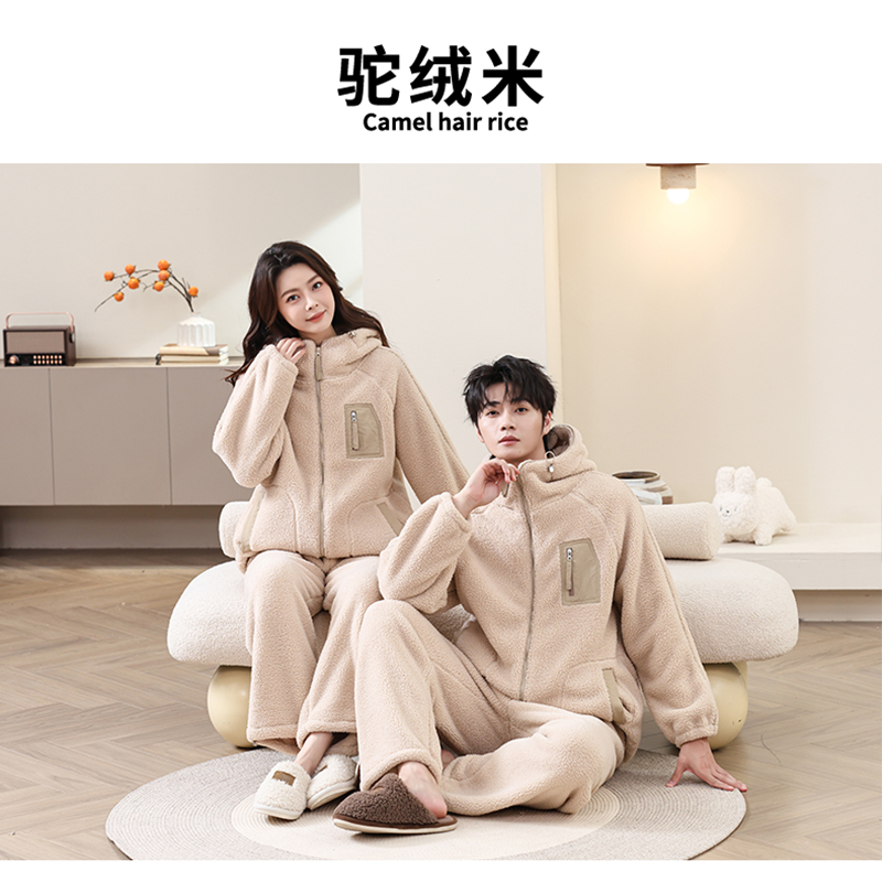 2025新款男女同款情侣家居服可外穿加绒加厚秋冬季双面复合套装