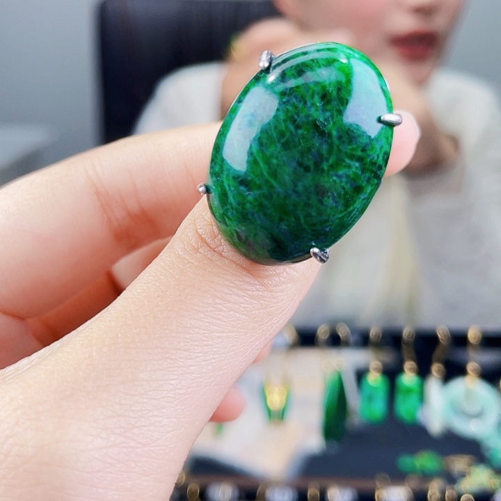 翡翠戒指银S925镶嵌饰品