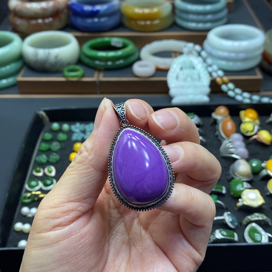 石英质玉银S925镶嵌吊坠