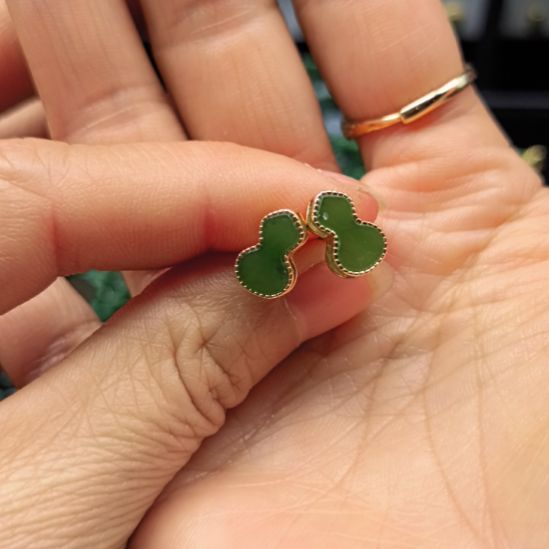 和田玉（碧玉）银S925镶嵌颈饰耳钉