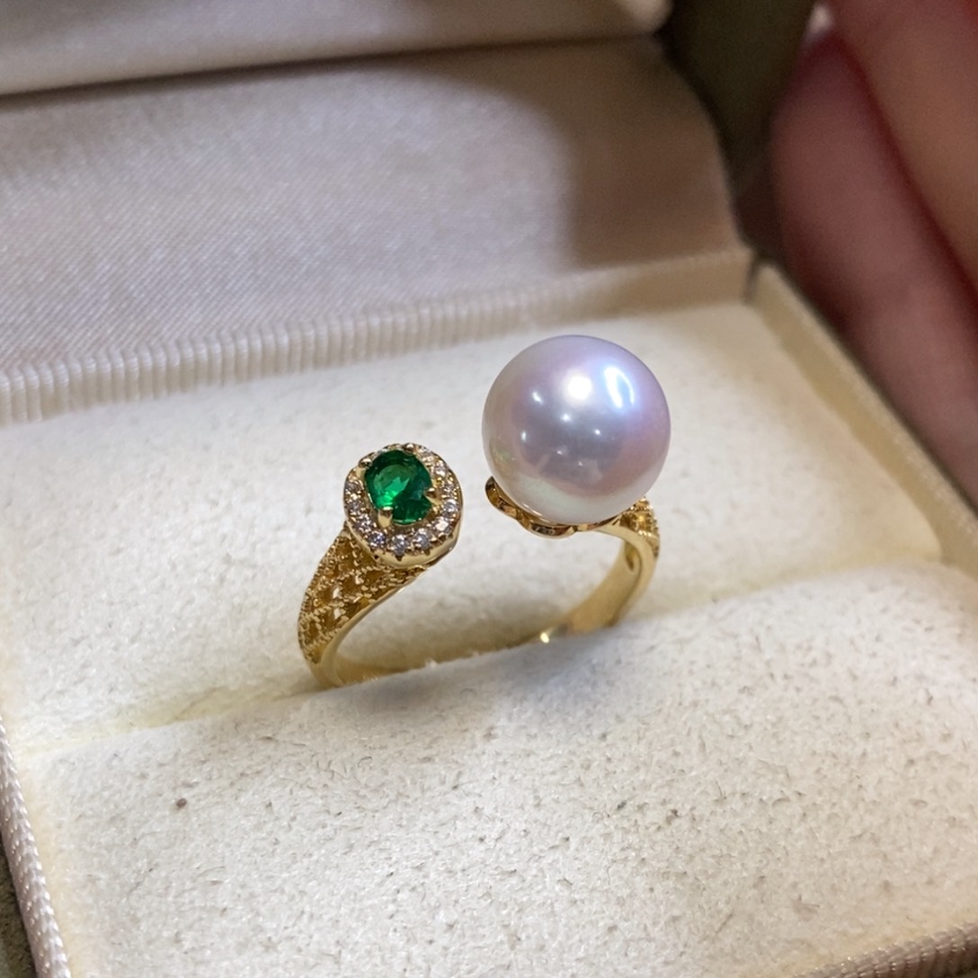 戒指银S925镀金镶嵌淡水珍珠