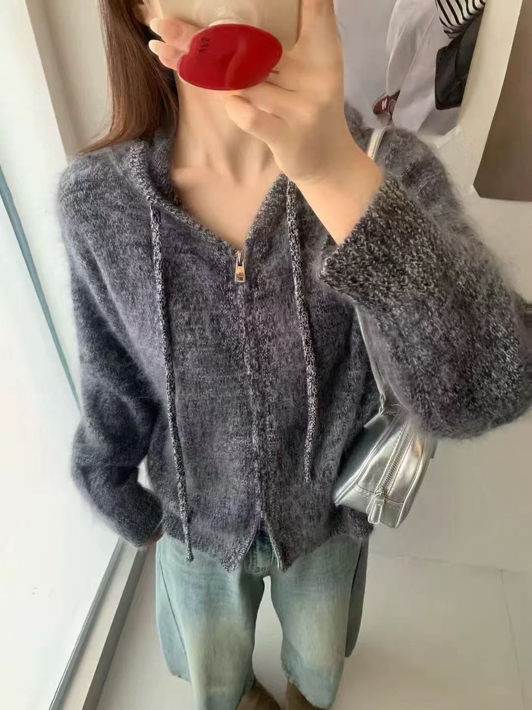 【鑫绒毛衣】毛针织衫连帽宽松上衣针织衫毛衣网红开衫Y999-A317