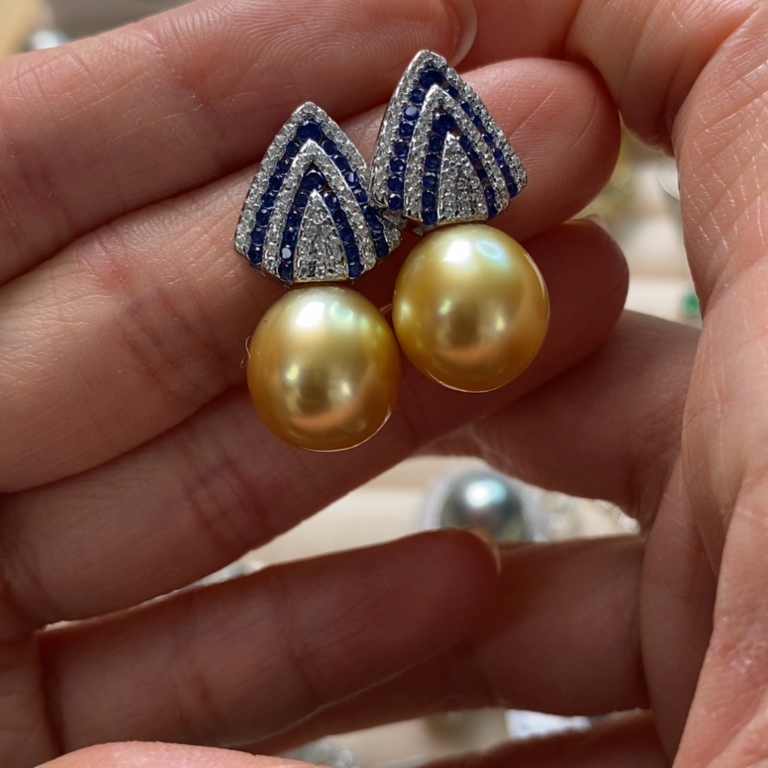 海水珍珠耳饰银S925镶嵌