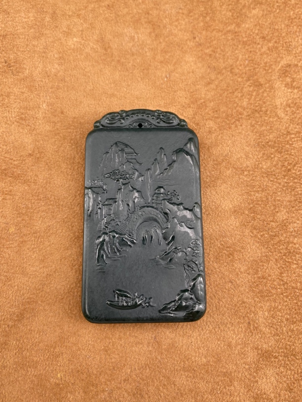 天然和田玉青玉山水牌