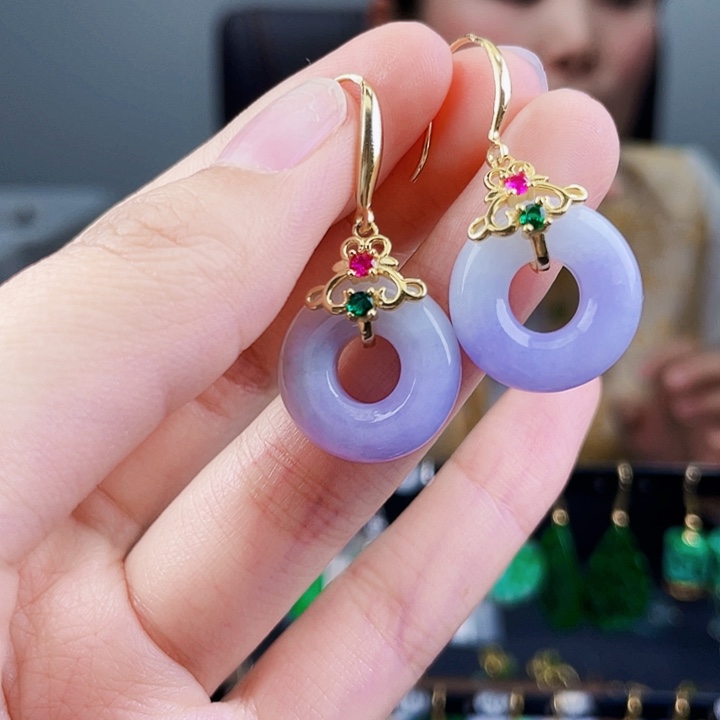 翡翠耳饰银S925镶嵌饰品