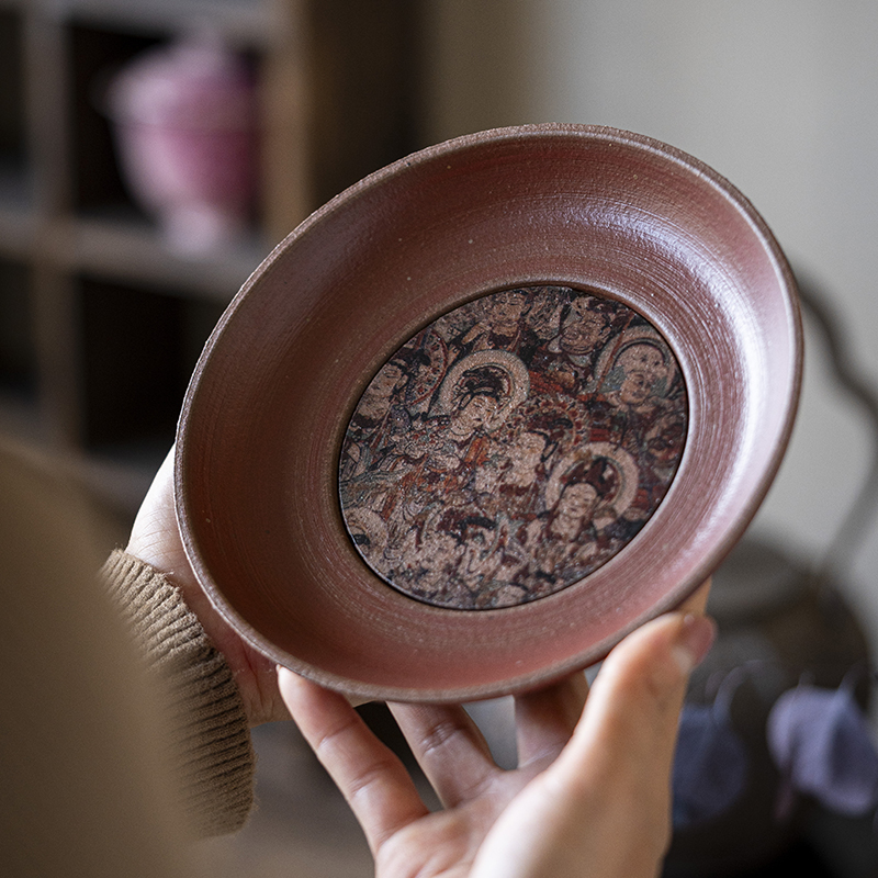 枣红素心禅佛壶承粉引陶泥干泡盘泡茶垫陶瓷小茶盘圆壶垫