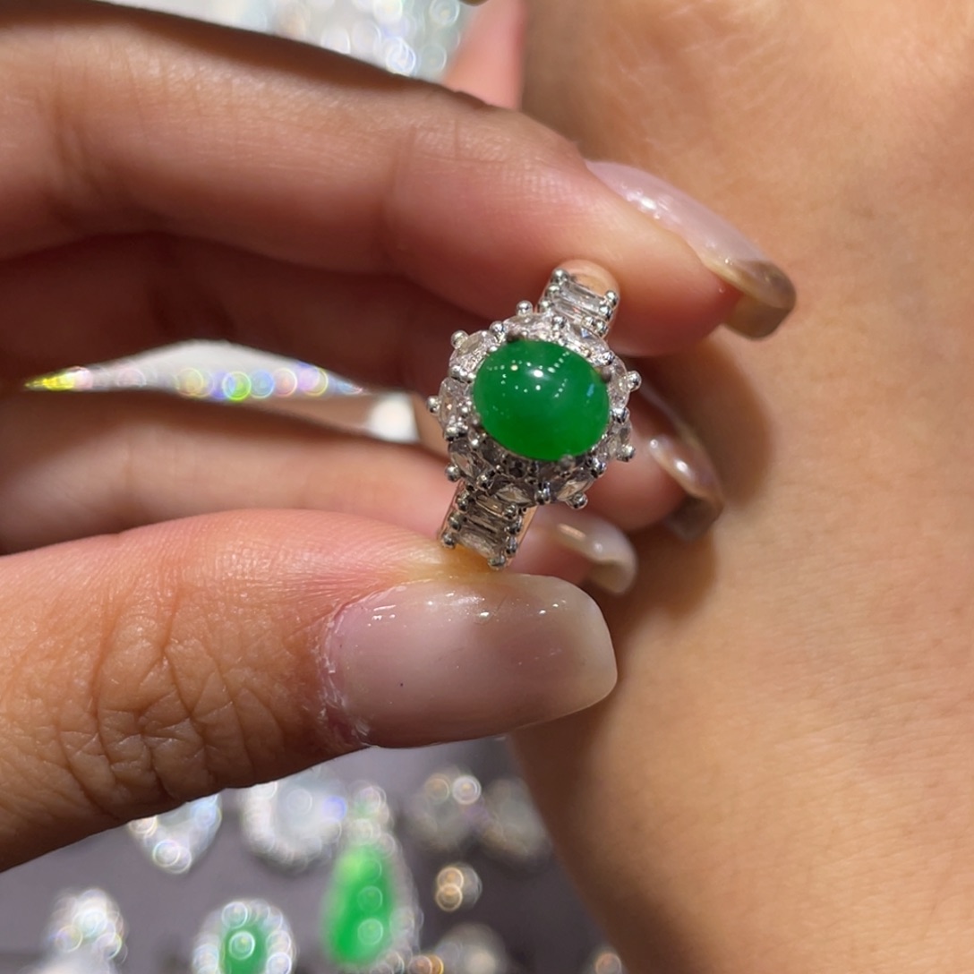 银S925镶嵌戒指翡翠戒指