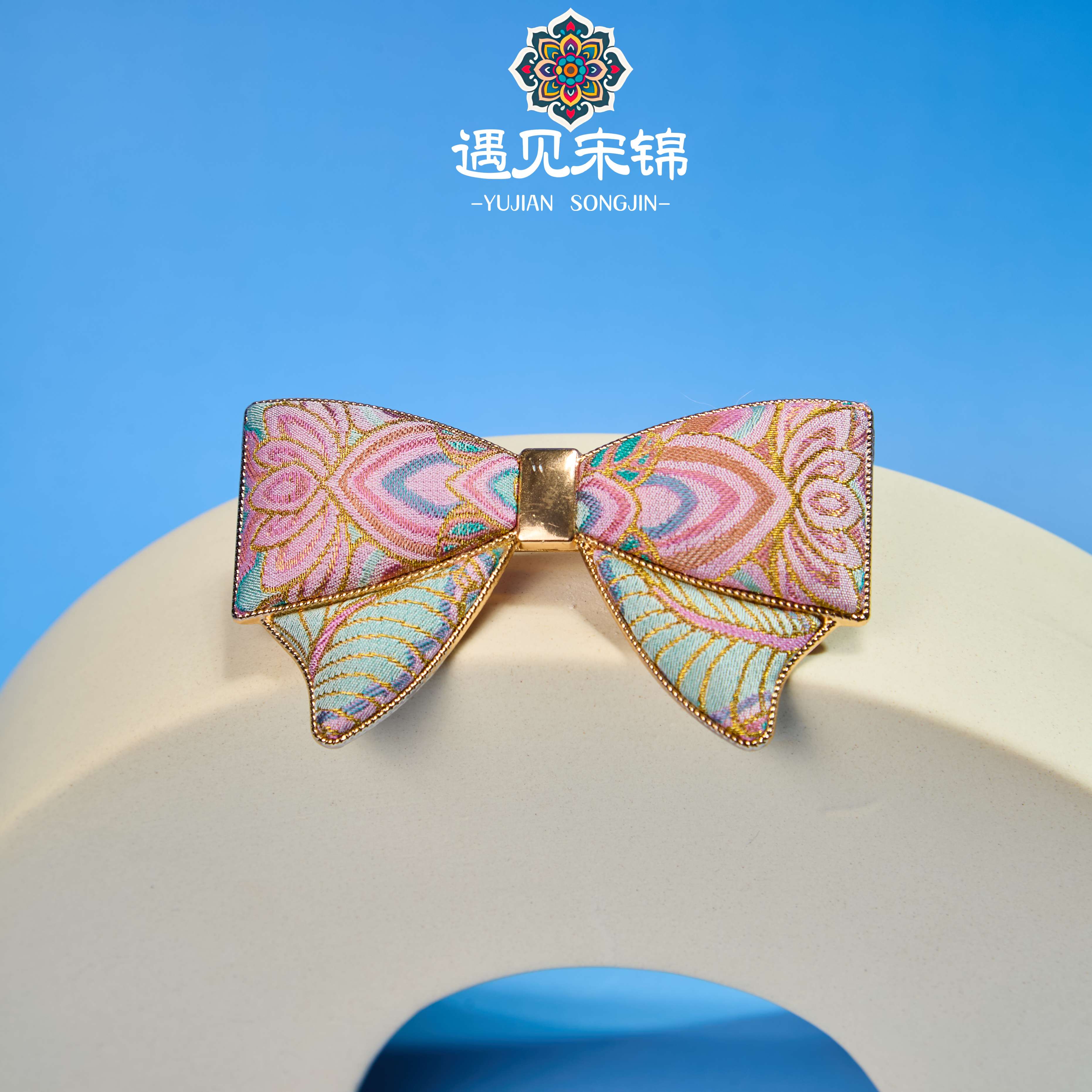 钱小萍—彩鳞宝相花大号蝴蝶结弹簧夹