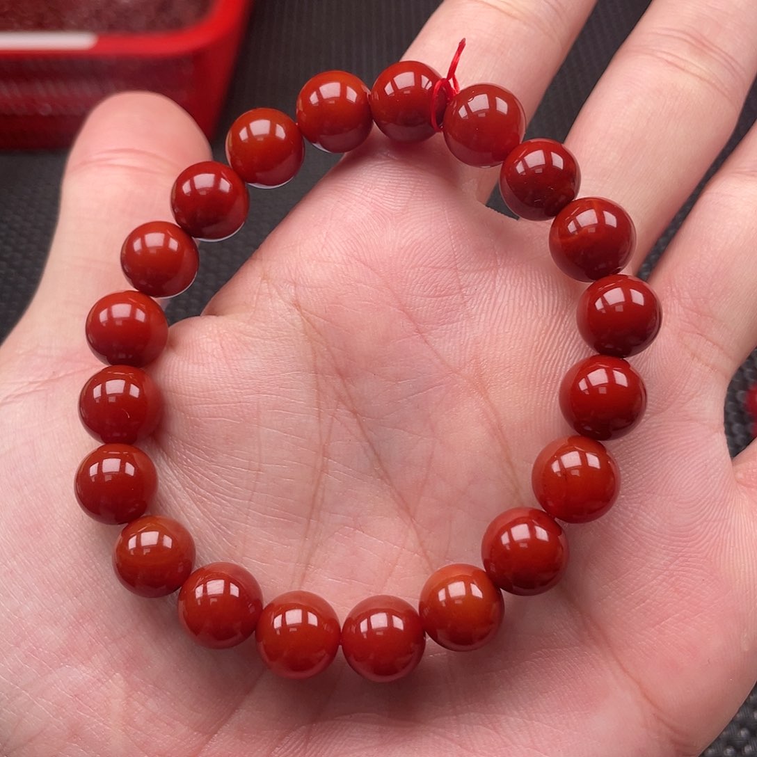 南红玛瑙10mm柿子红手串 15号未镶嵌