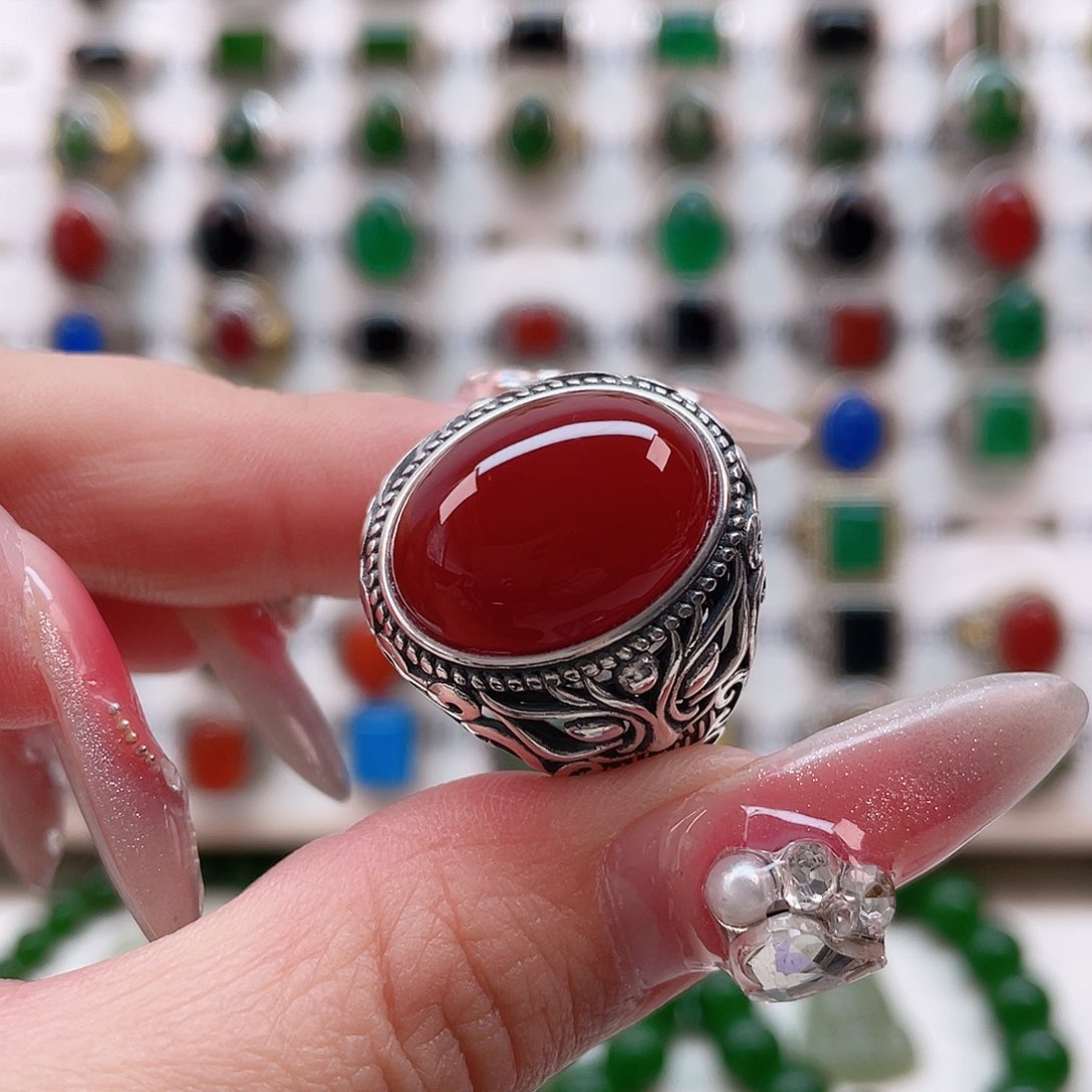 玛瑙/玉髓戒指银S925镶嵌?****0