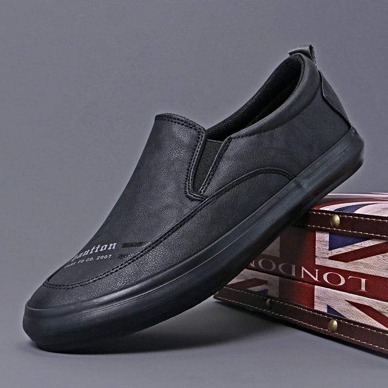新品男士一脚蹬休闲超纤皮鞋轻便柔软套脚板鞋潮流低帮男鞋#23084