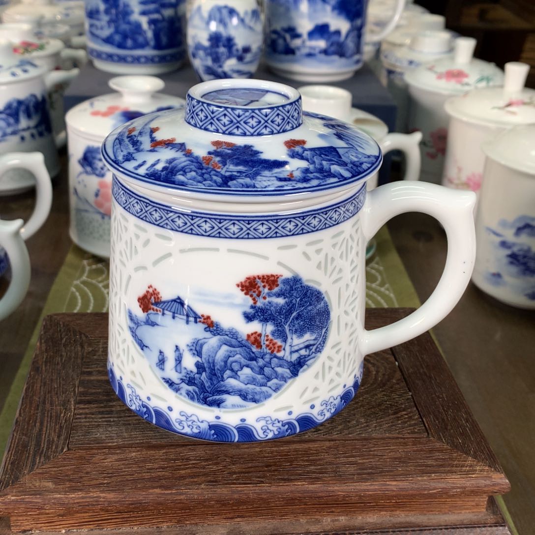 青**旧景德镇陶瓷高温办公杯