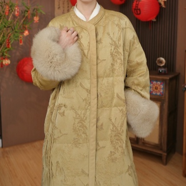 【珍江南】新中式老钱风重工织锦中长版保暖外套2024D2165-开心